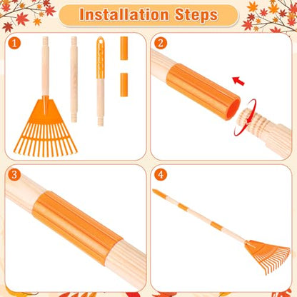 4 Pcs 35'' Kids Rakes for Leaves - Plastic Rake Head with 4 Pairs Kids - color: Orange-4 Pack