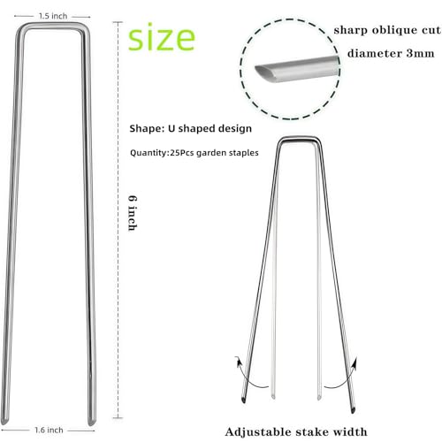 25 Pack Garden Stakes, U-Shaped Tent Stakes, Galvanized Landscape Staples, Ground Stakes, for Landscaping Securing Weed Barrier Fabric, Irrigation Tubing, Holding Fence, Tarpaulin - size: 25pcs