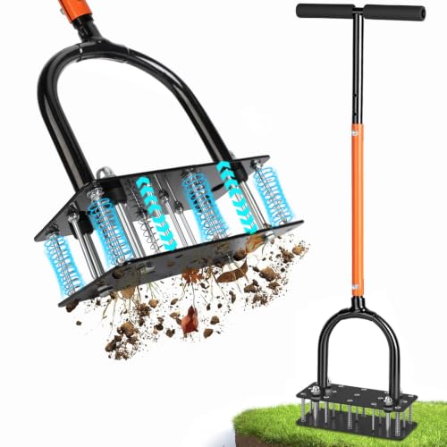 GAINO Lawn Aerator Tool, 15-Spike Aerator, Self-Cleaning, Black & Orange