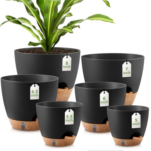 QRRICA 8/7/6.5/6/5.5/5 Inch Self Watering Pots for Indoor & Outdoor Plants - color: Black, size: 8/7/6.5/6/5.5/5 Inch
