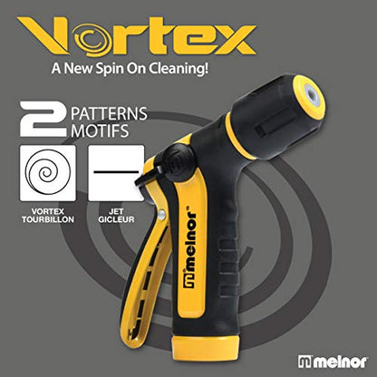 Melnor 65119-AMZ 2-Pattern Vortex Garden Hose Sprayer Nozzle, QuickConnect Product Adapter, Black, Yellow, Slip Resistant Water Hose Nozzle for Car Washing, Patio, Pet - style: 2-Pattern