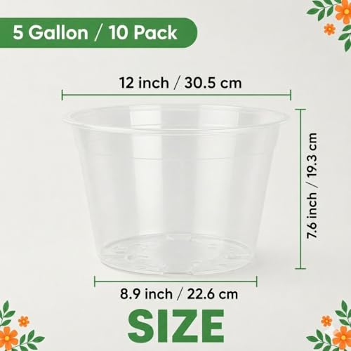 10 Pack 12 Inch Clear Nursery Pots, Large Clear Plant Pots with Drainage - size: 12 Inch-10 Pack