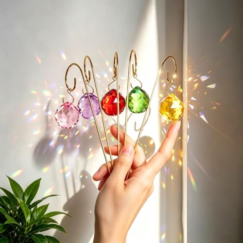 9PCS Small Trellis with 30mm Colorful Crystal Ball Prism for Potted Plants - style: 9pcs-Gold-30mm Colorful Ball Prism