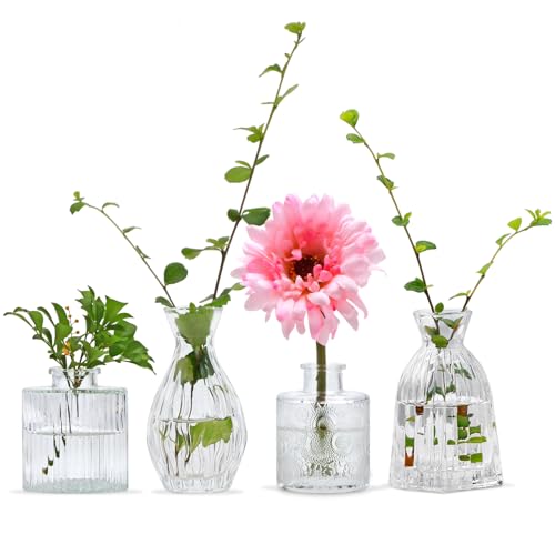 Glass Bud Vases Set of 4, Small Flower Vases for Wedding Centerpiece - color: Clear
