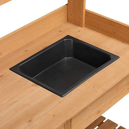 Yaheetech Potting Bench with Sink & Drawer, Outdoor Gardening Table, Wood - color: Wood