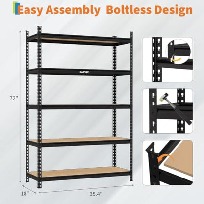 Heavy Duty 5-Tier Storage Shelves, 2204 lbs, 48" W x 18" D x 72.1" H - size: 72.1" H x 35.4" W x 18" D