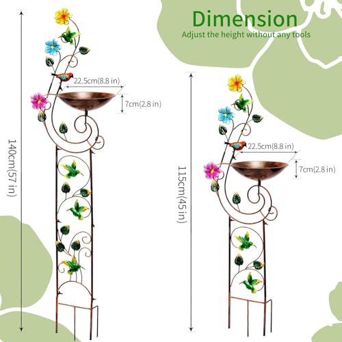 YYWMWM Metal Bird Bath with Trellis for Outside, 57” Height Birdbaths & Supports, Small Garden Decorative Trellises for Climbing Flowers Outdoor (Hummingbird) - style: Bird