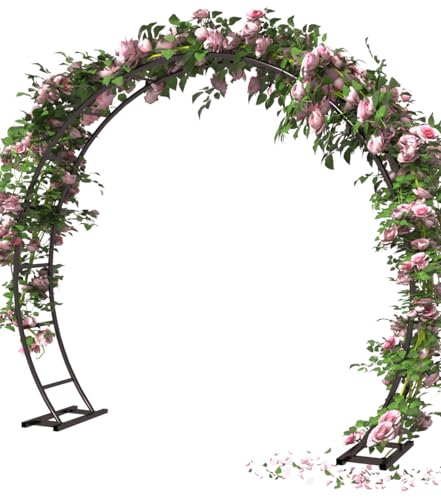 Queension Metal Arch Backdrop Stand 8Ft Wide 7Ft High, Wedding Arch Frame for Wedding Decorations, Balloon Arch Stand with Base for Ceremony, Outdoor Garden Arch Trellis for Climbing Plants, Black - color: Black, size: 7FT