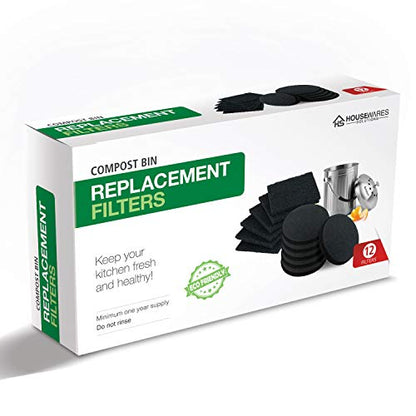 12 Pieces Counter Top Activated Carbon Compost Bin Filters - Extra Thick Indoor Pail Replacement Charcoal Caddy Filters Refill, 0.4" Thickness