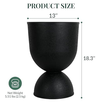 KOL 18 Inch Tall Planters, Black Plastic Urn Planters, 2 Pack - color: Black, size: Bundle: 18"+18"