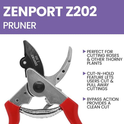Zenport Z202 Heavy Duty Pruner, Cut-n-Hold, Red Handles, 8-Inch