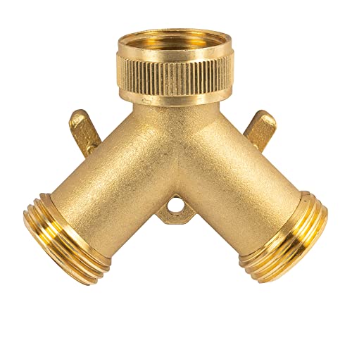 Hourleey Brass Garden Hose Splitter (2 Way), Solid Brass Hose Y Splitter 2 Valves with 2 Extra Rubber Washers (8 Pack) - size: 8 Pack - 2 Way