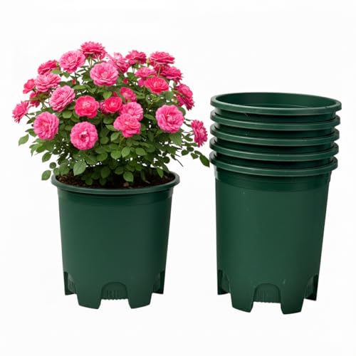 5 Gallon 6-Pack Green Large Plant Pots Nursery Tree Pot Plastic Planters for Outdoor Indoor Plants Gardening Flower Pots with Drainage Holes - color: Green, size: 6-Pack 5 Gal