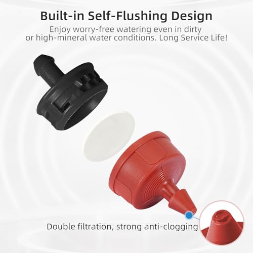 60PCS 1 GPH Pressure Compensating Drip Irrigation Spot Watering Drippers/Emitters, Self-Cleaning Constant Flow Drip Irrigation Emitters Heads Irrigation Drippers Parts for Drip Irrigation System - color: 60PCS, size: 1 GPH