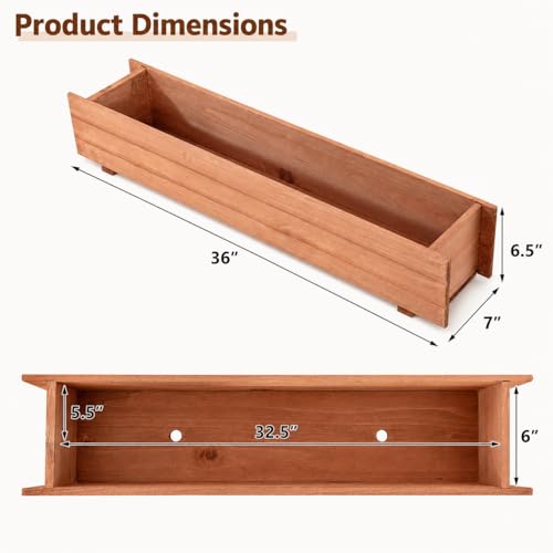 GIANTEX Raised Garden Bed, 36" x 7" x 6.5" Wooden Elevated Planter Box for Flower Vegetable Herb Garden, Window Mounted Plant Box for Planting Garden Backyard Patio