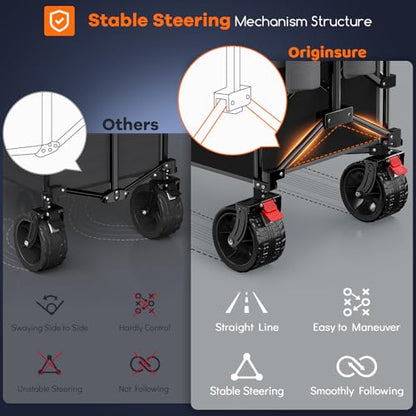 Originsure 300L Foldable Beach Wagon Cart with Big Wheels,560lbs,Grey&Black - color: Black&grey
