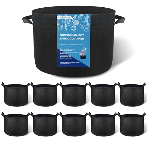 SunStream 10 Gallon Grow Bags 10 Pack Heavy Duty 300G Thickened with Handles Nonwoven Fabric Garden Pots for Indoor Vegetables Flowers Mushroom - color: 10 Pack, size: 10 Gallon