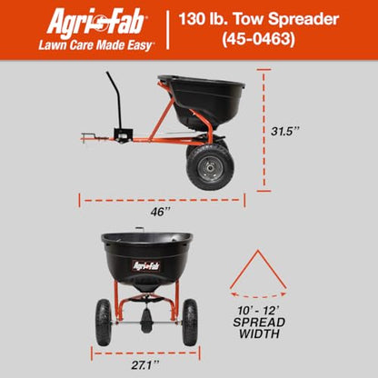 Agri-Fab Pull Behind Broadcast Spreader for Seed, Fertilizer, Salt and Ice Melt, 130 lb Hopper Capacity with Universal Hitch and 12 Ft Spread Width - style: Modern