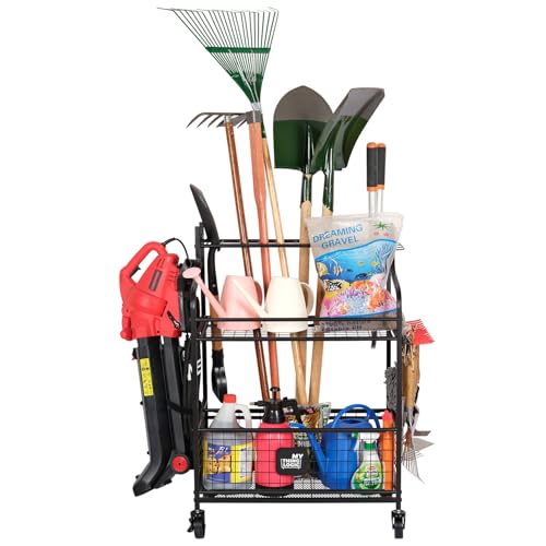 Mythinglogic Rolling Garden Tool Organizer for Garage, Yard and Lawn Tools - size: Deluxe Tower