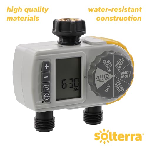 Solterra 28153 Single-Dial Two-Outlet Hose Timer, Gray
