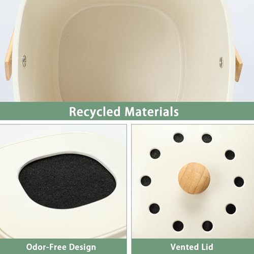 MUMTOP Compost Bin for Kitchen Countertop,1.4 Gal Bamboo Compost Container - color: Beige