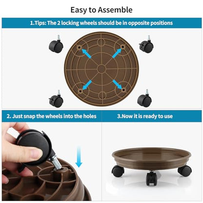 Resin Plant Caddy with Wheels, 11.6" Round Plant Pallet, Plant Pot Trolley (Brown) - color: Brown