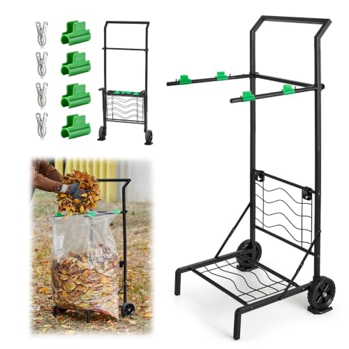 Foldable Leaf Bag Holder, 30-45 Gallon Mobile Trash Bag Stand