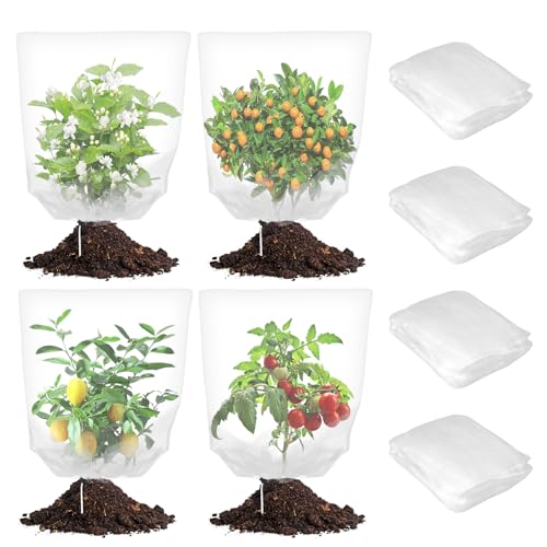 Zihvfzu 4 Pack Garden Netting Mesh with Drawstring – 3.5 x 2.3 FT Bird Netting for Blueberry Bushes, Fruit Trees & Vegetables, Insect & Deer Barrier for Cicada, Squirrel, Animals Protection (White)