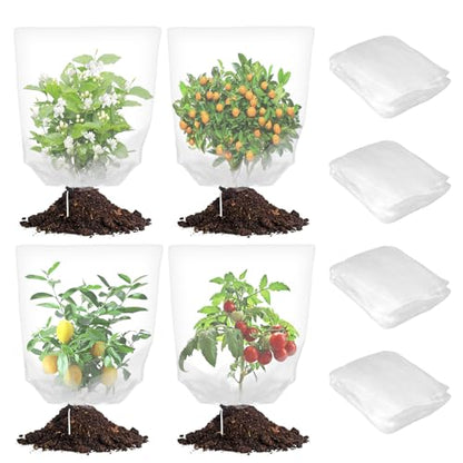 Zihvfzu 4 Pack Garden Netting Mesh with Drawstring – 3.5 x 2.3 FT Bird Netting for Blueberry Bushes, Fruit Trees & Vegetables, Insect & Deer Barrier for Cicada, Squirrel, Animals Protection (White)