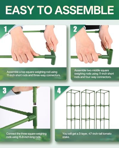 3 Pack Tomato Cage, Up to 47 Inch Adjustable Square Tomato Cages for Pots - size: 3 Pack-47in