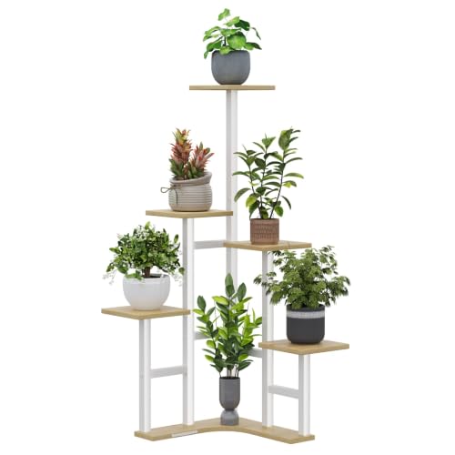 Yzosvki Corner Plant Stand Indoor 6 Tiered Corner Plant Shelf - color: White Oak, size: 6 Tier-Square