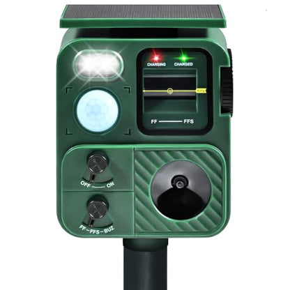 Outdoor Ultrasonic Animal Repeller, Deer Repeller with Solar-Powered, Motion-Activated Deterrent – Repellent for Cats, Dogs, Deer, Squirrels & Raccoons for Garden and Yard
