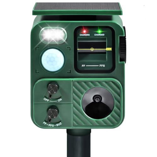 Outdoor Ultrasonic Animal Repeller, Deer Repeller with Solar-Powered, Motion-Activated Deterrent – Repellent for Cats, Dogs, Deer, Squirrels & Raccoons for Garden and Yard