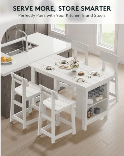 SERWALL 10-Piece Outdoor HDPE Counter-Height Bar Dining, White - color: White, size: 10 Piece Bar Set