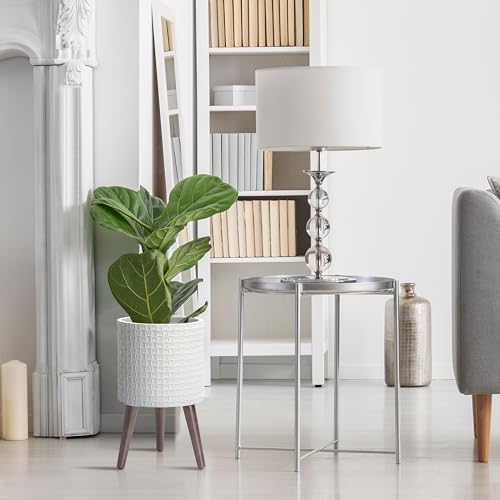 D'vine Dev Planter Pot with Wood Stand, 10 in, Matte White, 88-Z-B-1 - color: Matte White, size: Medium