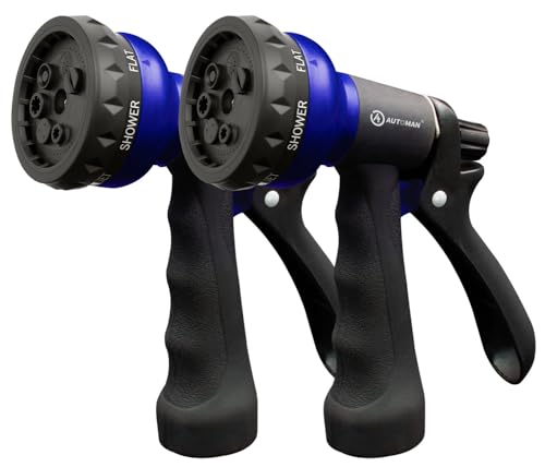 AUTOMAN Garden Hose Nozzle, 2 Pack Water Sprayer Nozzle with 7 Adjustable Watering Patterns,Slip Resistant Nozzle for Plants,Lawn,Washing Cars,Window Cleaning,Showering Pets & Outdoor Fun - color: Royal Blue-2 PACK