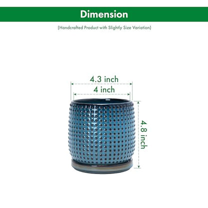 D'vine Dev Beaded Ceramic Pot with Saucer, 4 in, Ocean Teal, 27-C-Z-8 - color: Ocean Teal, size: 4.3 Inch