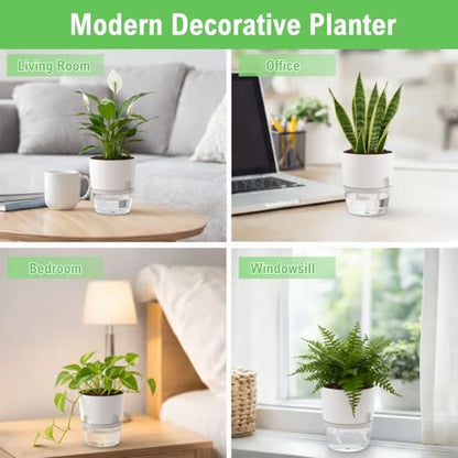 3.2 Inch Self Watering Planters 3 Pack Plastic Wicking Pots White - color: 3.2''-3pack-white