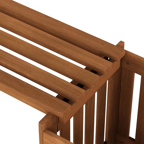 Furinno TIOMAN Planter Box with Bench, Hardwood Flower Box with Seat, Cube Garden Box, in Teak Oil, Outdoor Indoor, Garden, Patio, Balcony, Light Wood - size: 16" x 16" Boxes with 41" Wide Bench