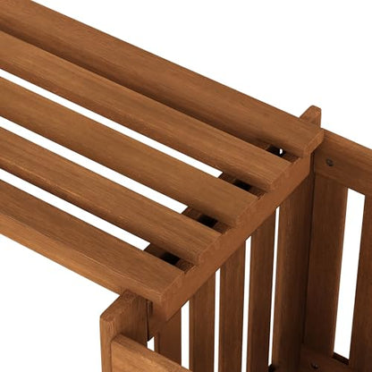 Furinno TIOMAN Planter Box with Bench, Hardwood Flower Box with Seat, Cube Garden Box, in Teak Oil, Outdoor Indoor, Garden, Patio, Balcony, Light Wood - size: 16" x 16" Boxes with 41" Wide Bench