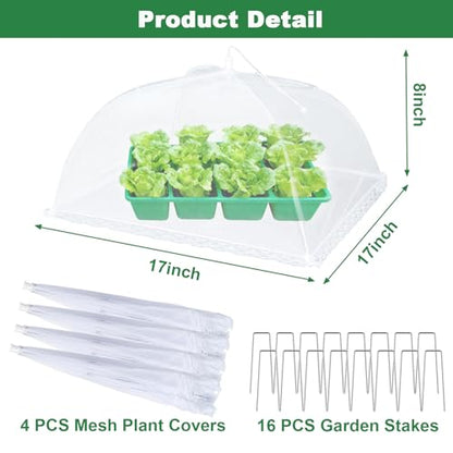 4 Packs Mesh Plant Cover with Ground Stakes, Pop-up Mesh Plant Protector