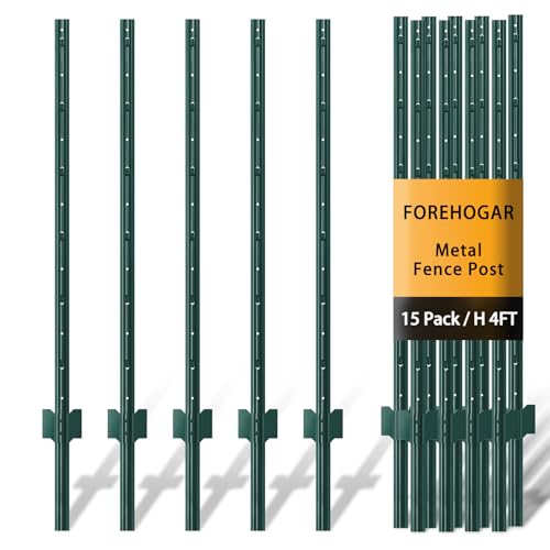 Green Metal Fence Post 4 feet, T Post for Garden Fence Wire Mesh, 15-Pack - color: Green, size: 4 FT- 15 PACK-GREEN