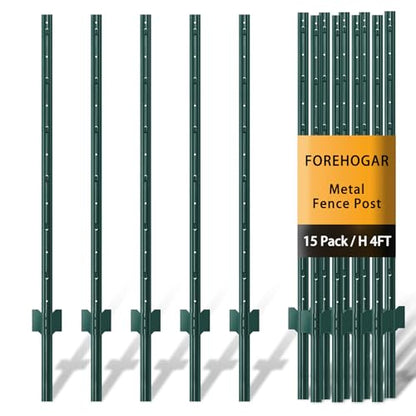 Green Metal Fence Post 4 feet, T Post for Garden Fence Wire Mesh, 15-Pack - color: Green, size: 4 FT- 15 PACK-GREEN