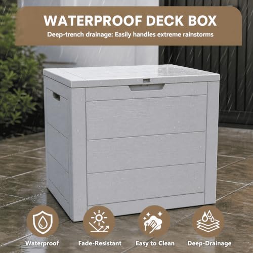 35 Gallon Outdoor Storage Box Waterproof, Deck Boxes Outdoor, Grey - color: Grey, size: 35 Gallon