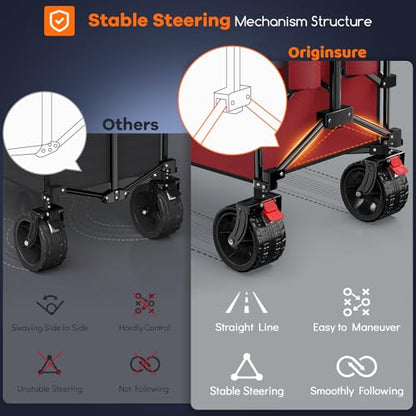 Originsure 300L Foldable Beach Wagon Cart with Big Wheels, 560lbs, Grey&Red - color: Red&grey