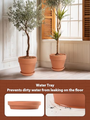 INGOFIN 12 Inch Terracotta Pot Set of 2 with Saucer - Ceramic Clay Pot for Plants with Drainage Hole, Large Terra Cotta Flower Planter with Tray for Indoor Outdoor Plants - size: 12/12 inch -2 pcs