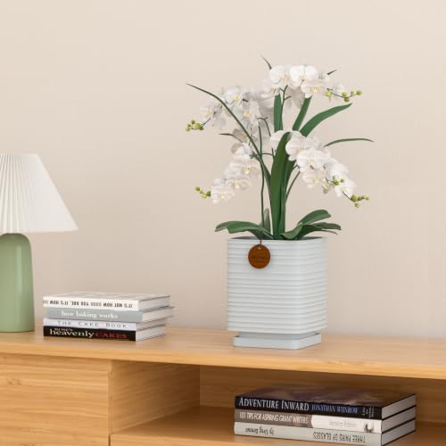 5.1 Inch Blue Ceramic Planter with Drainage and Saucer - color: Light Blue, size: Small