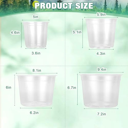 RAOOKIF 10/8/6/5 Inch Clear Nursery Pots with Drainage Hole, 16 Pack Large Nursery Pots for Plants for Indoor Outdoor, Plastic Clear Plant Pots for Flowers, Seedings, Succulents, Vegetables - size: 5/6/8/10 inch-no tray-16pcs