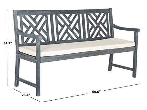 Safavieh PAT6738A Outdoor Collection Bradbury 3 Seat Bench - color: Ash Grey / Beige