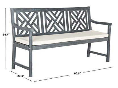 Safavieh PAT6738A Outdoor Collection Bradbury 3 Seat Bench - color: Ash Grey / Beige
